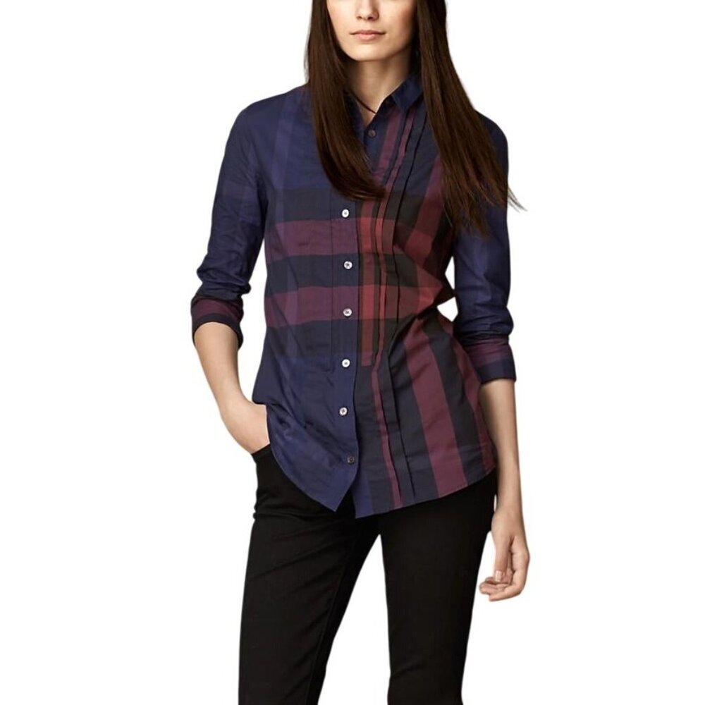 Burberry Brit Plaid Button Up Shirt Womens Size XS Luxe Preppy Academia Classic
